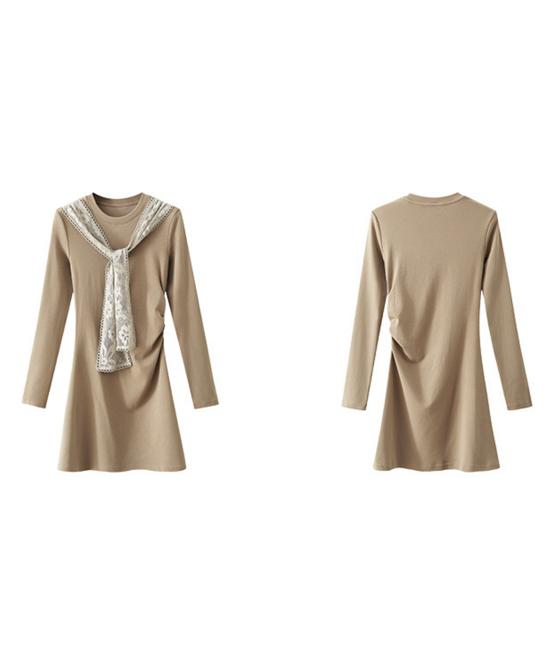 片側ギャザー入りレースタイワンピース