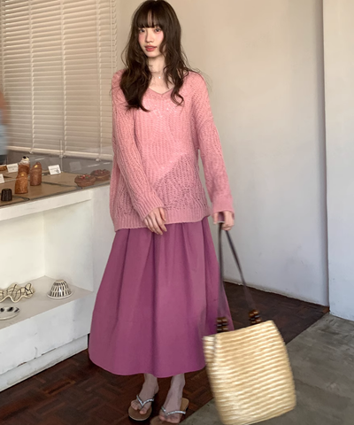 ローズピンク切り替えスカート