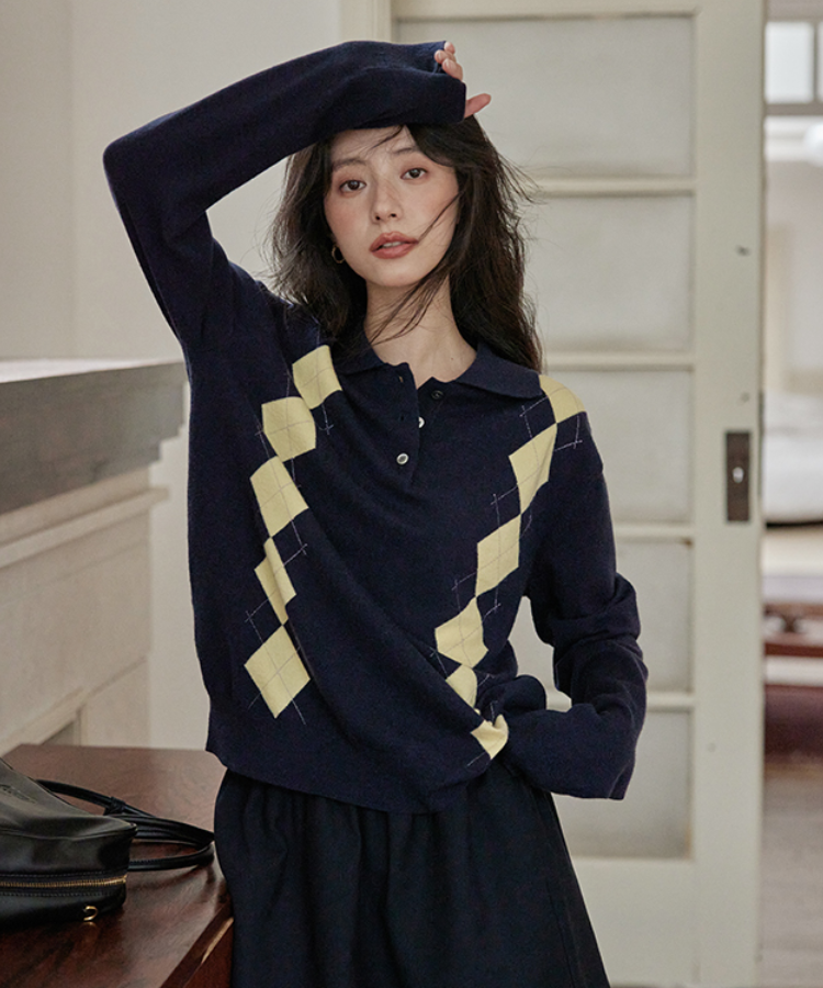 襟付きアーガイルニットトップス – jemiremi(ジェミレミ) 襟付きアーガイルニットトップス – jemiremi(ジェミレミ)