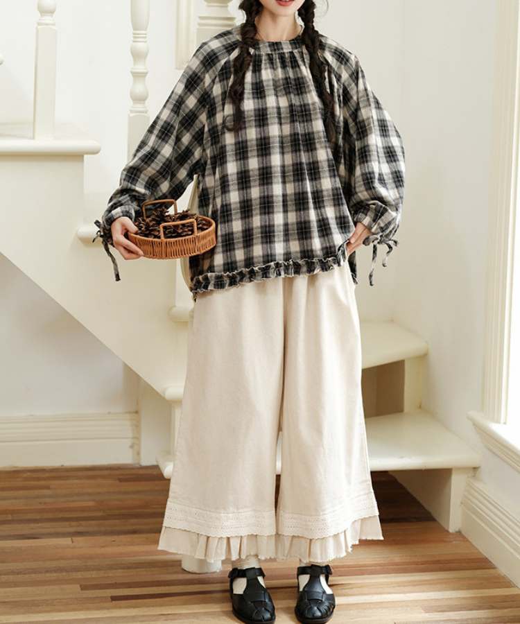 【美品】 Rene 袖リボン長袖フレアジャケット　36 白×黒 チェック 袖リボンレースチェックブラウス – jemiremi（ジェミレミ）