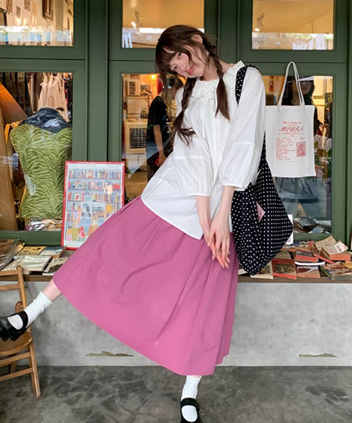 ローズピンク切り替えスカート