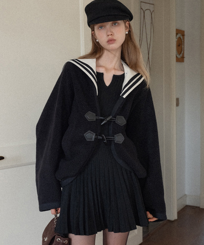 フレアスリーブプリーツニットワンピース