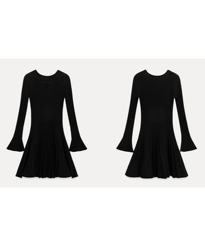 フレアスリーブプリーツニットワンピース