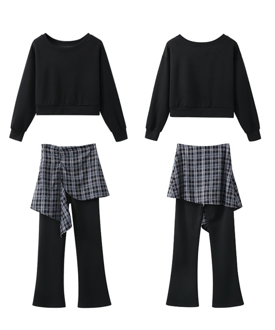 オフショルダートップス＋チェックレイヤードパンツ 2点セット