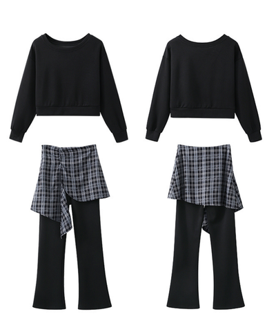 オフショルダートップス＋チェックレイヤードパンツ 2点セット