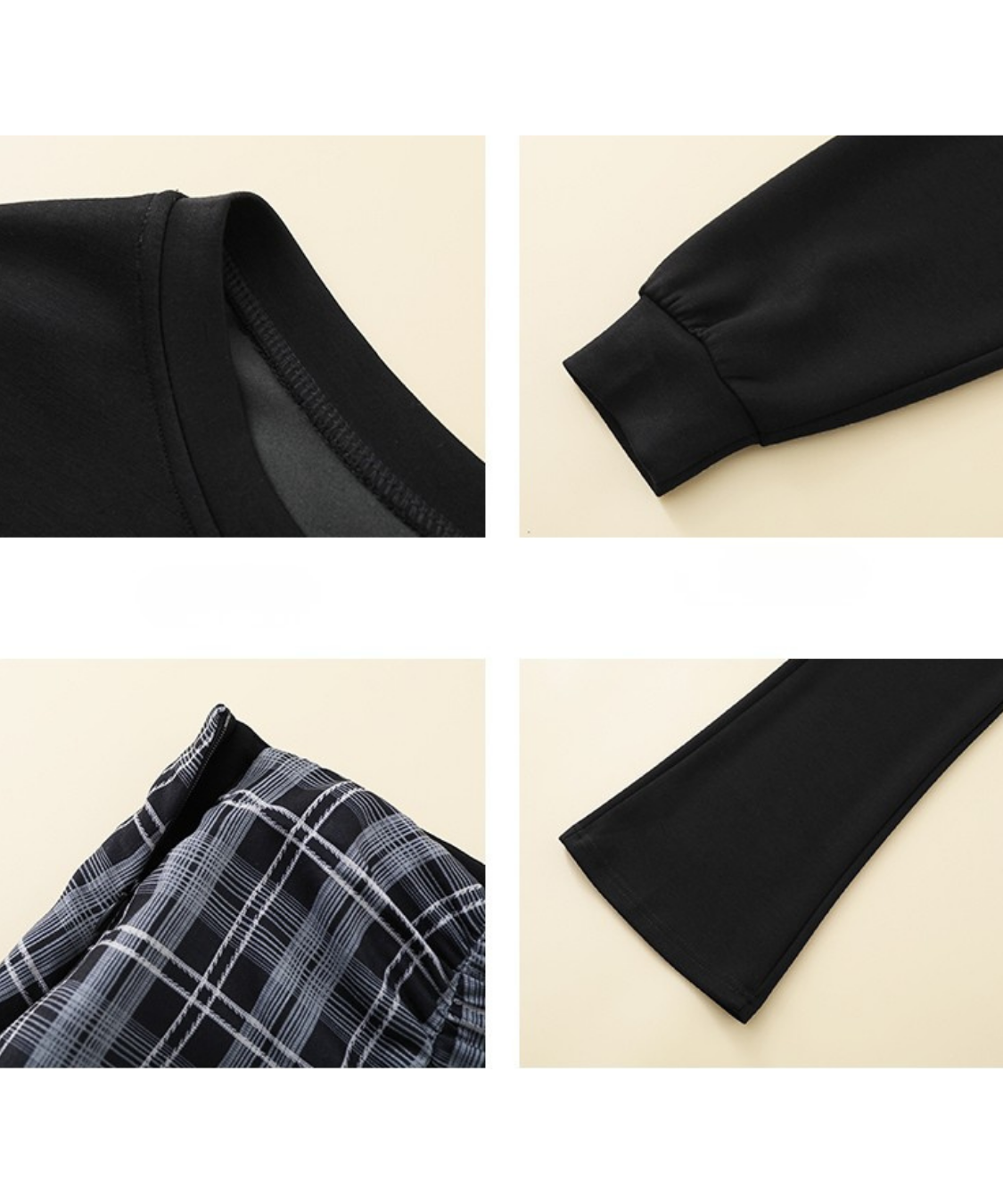 オフショルダートップス＋チェックレイヤードパンツ 2点セット