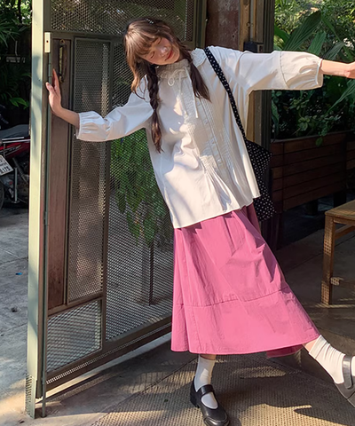 ローズピンク切り替えスカート