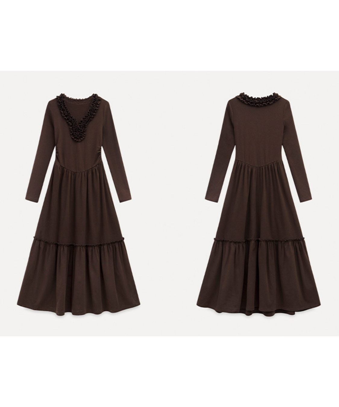 フリル付きラウンドネックティアードワンピース