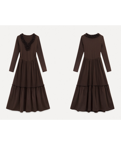 フリル付きラウンドネックティアードワンピース