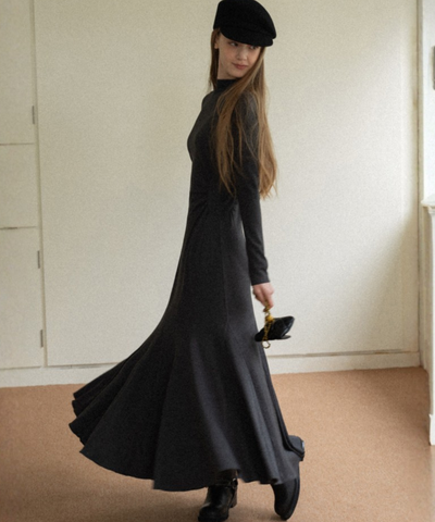 モックネックウエストドレープマーメイドワンピース