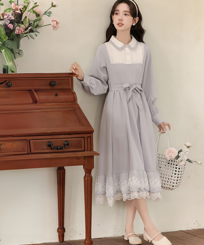 ラウンドカラー裾フリルレイヤード風ワンピース