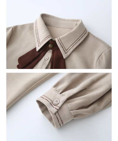 配色リボンブラウス＋サスペンダースカート2点セット