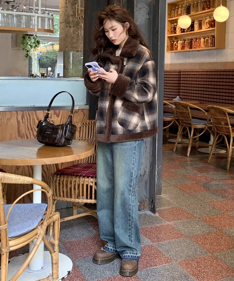 斜めポケット中綿チェックボアジャケット – jemiremi（ジェミレミ）