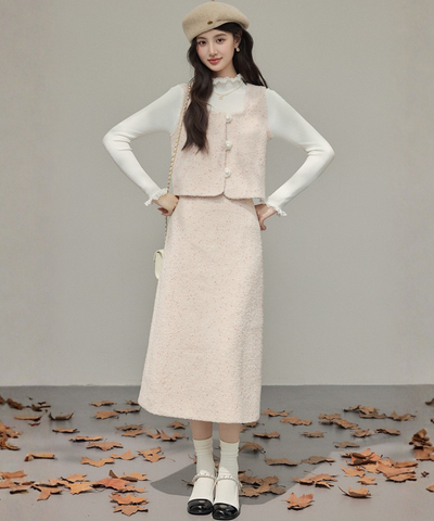 パールボタンベスト＋Iラインスカート 2点セット