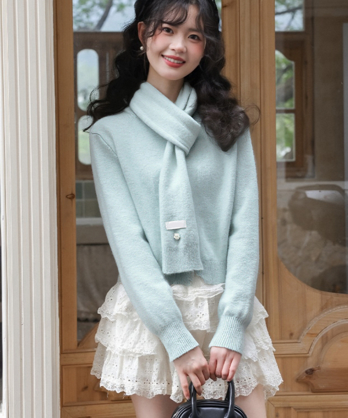 取り外しマフラー付きニットカーディガン