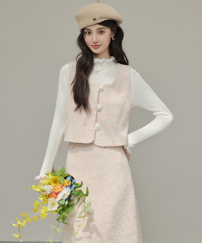 パールボタンベスト＋Iラインスカート 2点セット