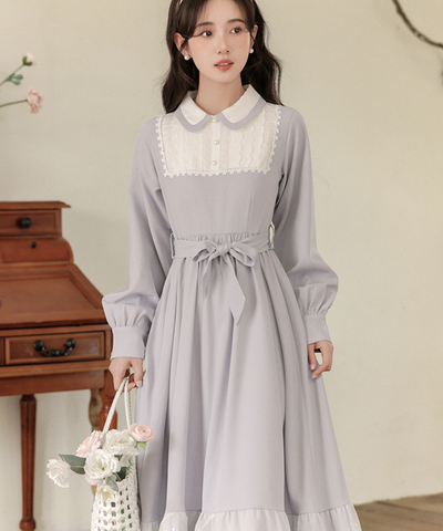 ラウンドカラー裾フリルレイヤード風ワンピース