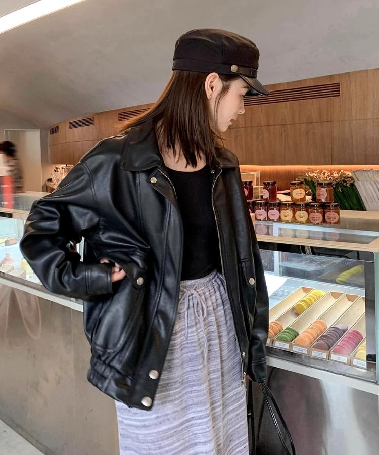 レトロラペルポケットレザーコート – jemiremi（ジェミレミ）