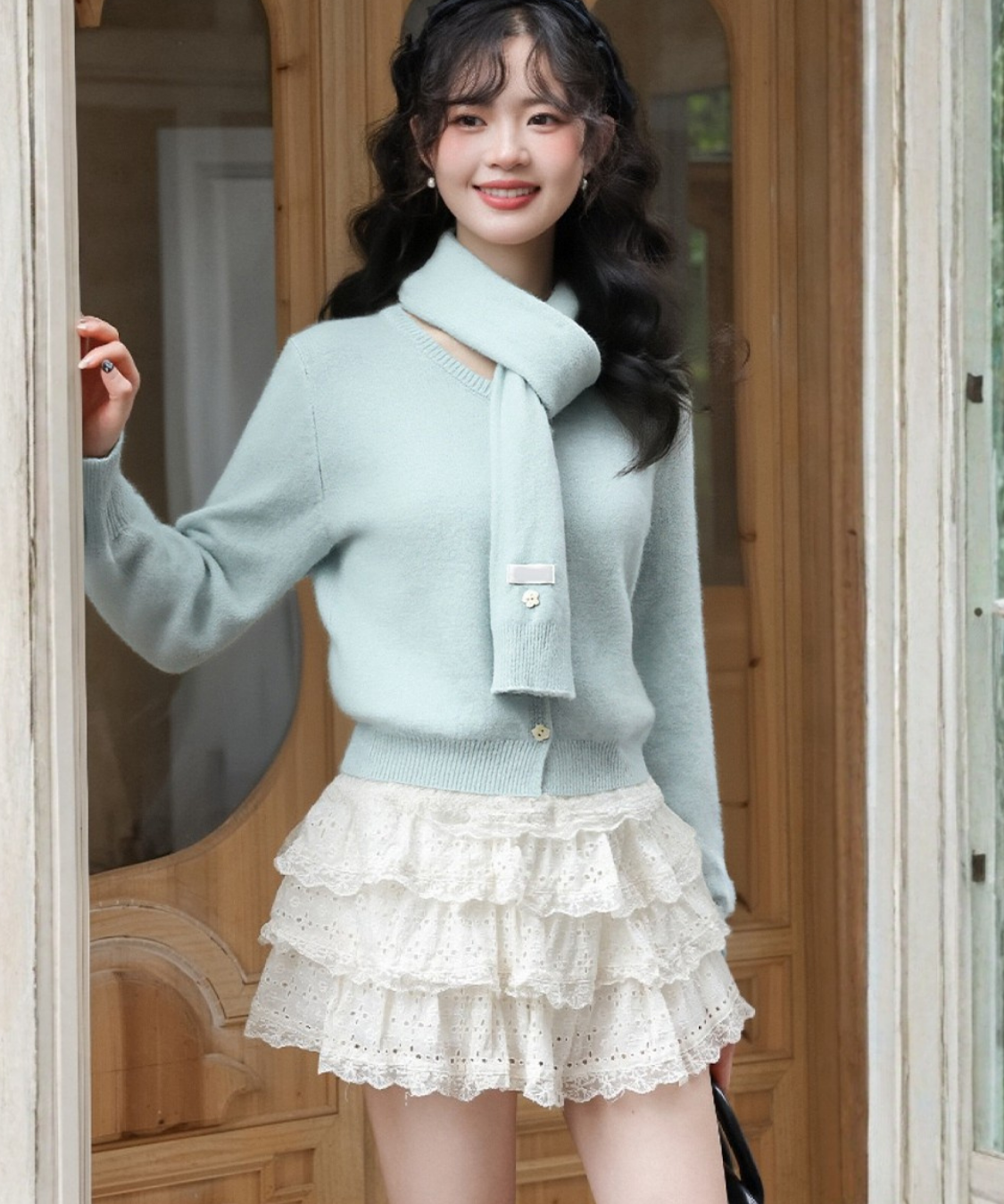 取り外しマフラー付きニットカーディガン