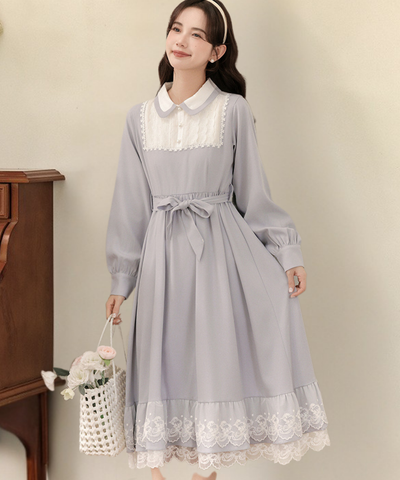 ラウンドカラー裾フリルレイヤード風ワンピース