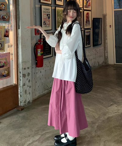 ローズピンク切り替えスカート