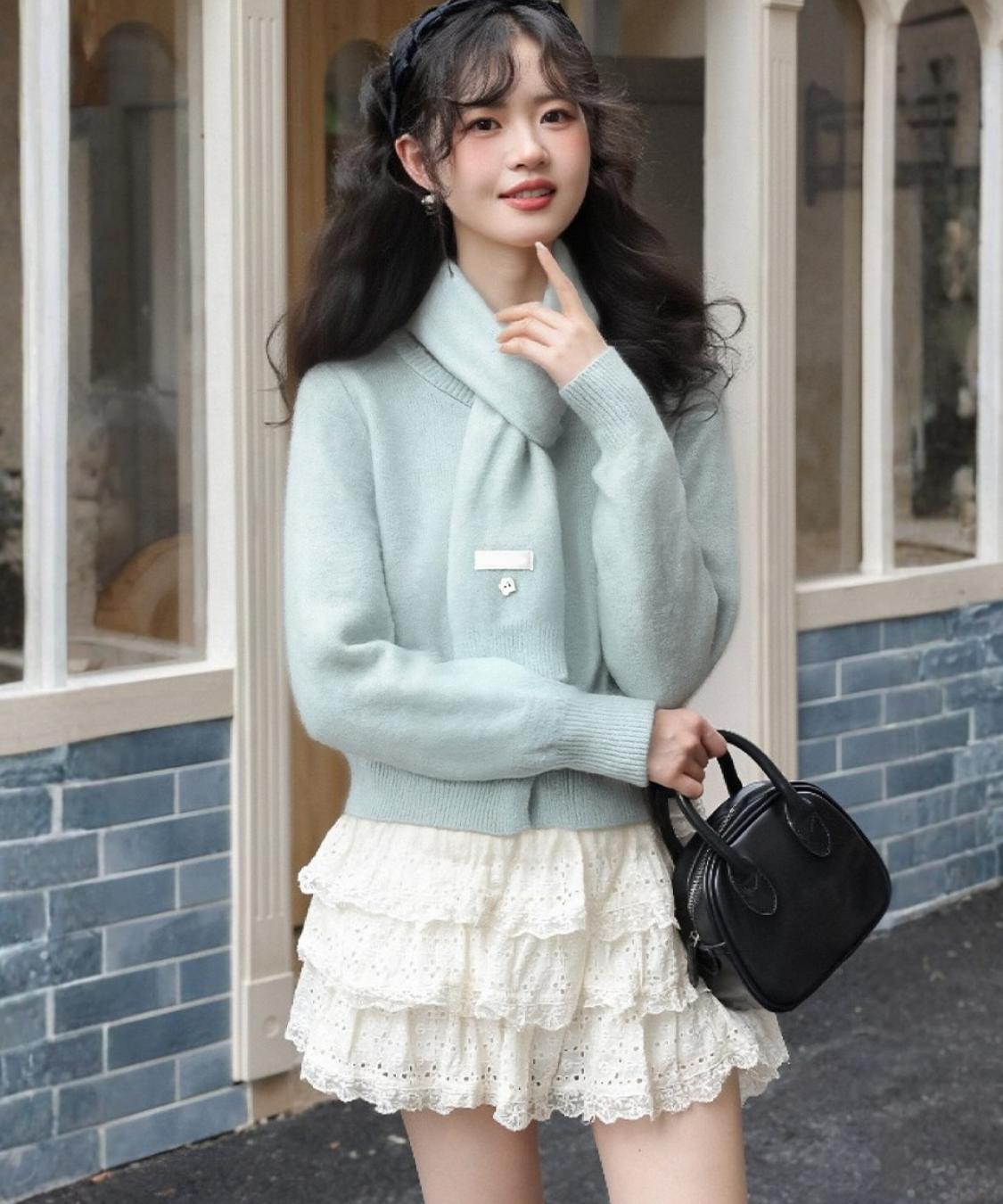 取り外しマフラー付きニットカーディガン