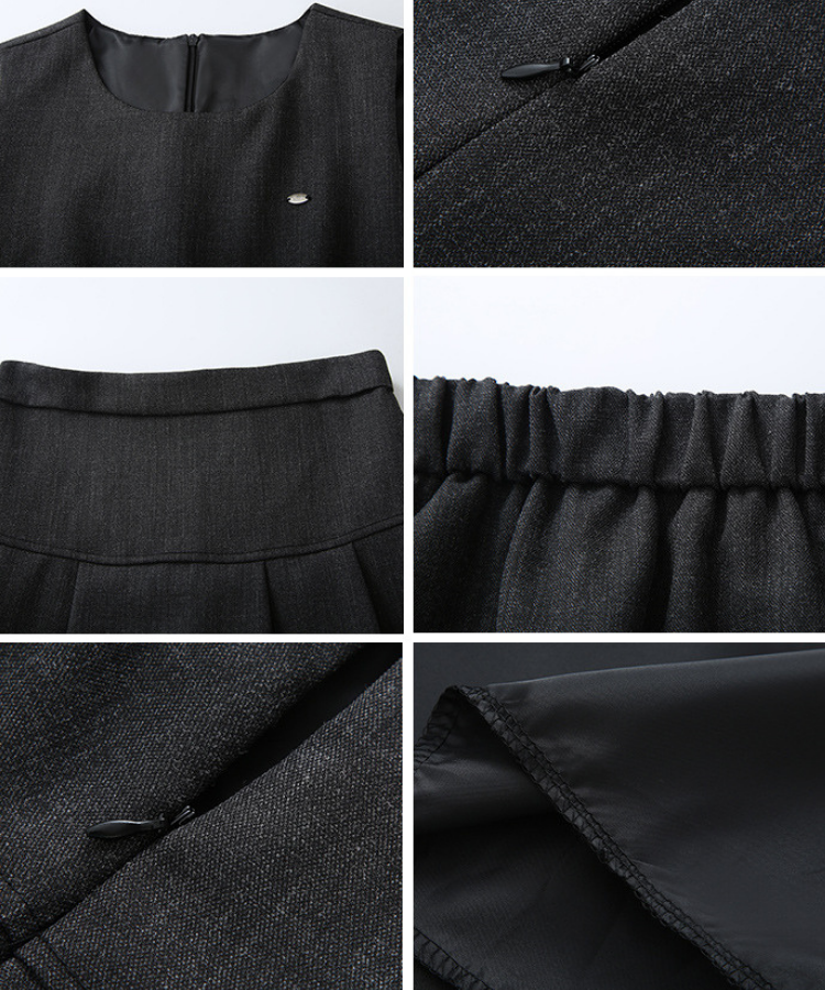 バックリボンブラウス＋無地ノースリーブベスト＋フレアタックスカート 3点セット