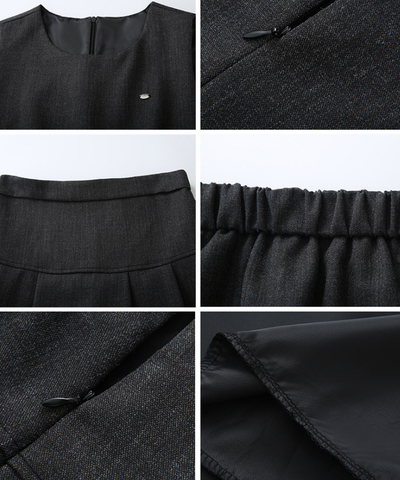 バックリボンブラウス＋無地ノースリーブベスト＋フレアタックスカート 3点セット