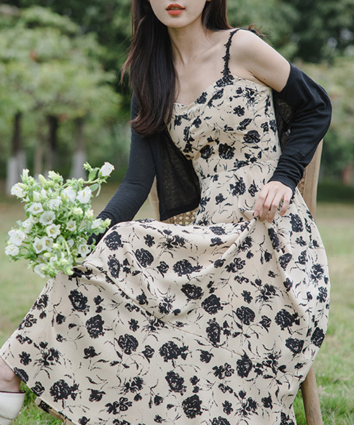 フラワーパターンワンピース+ショートカーディガンセット – jemiremi フラワーパターンワンピース+ショートカーディガンセット – jemiremi