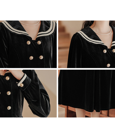 ベロアセーラーカラーダブルボタンワンピース