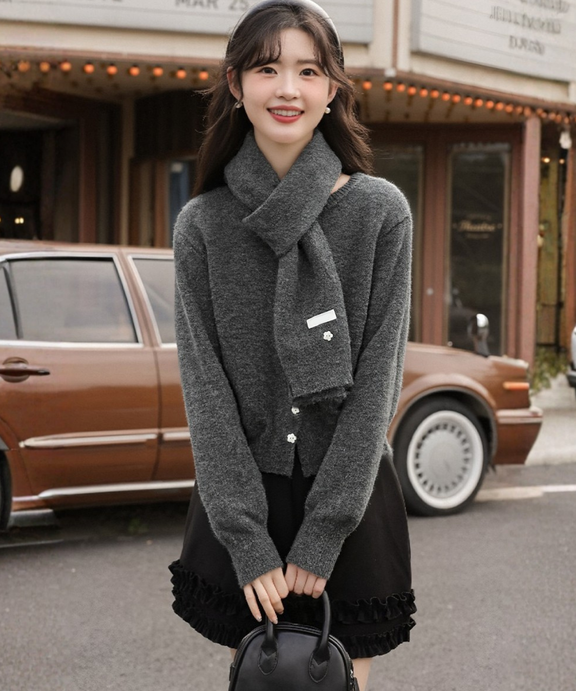 取り外しマフラー付きニットカーディガン