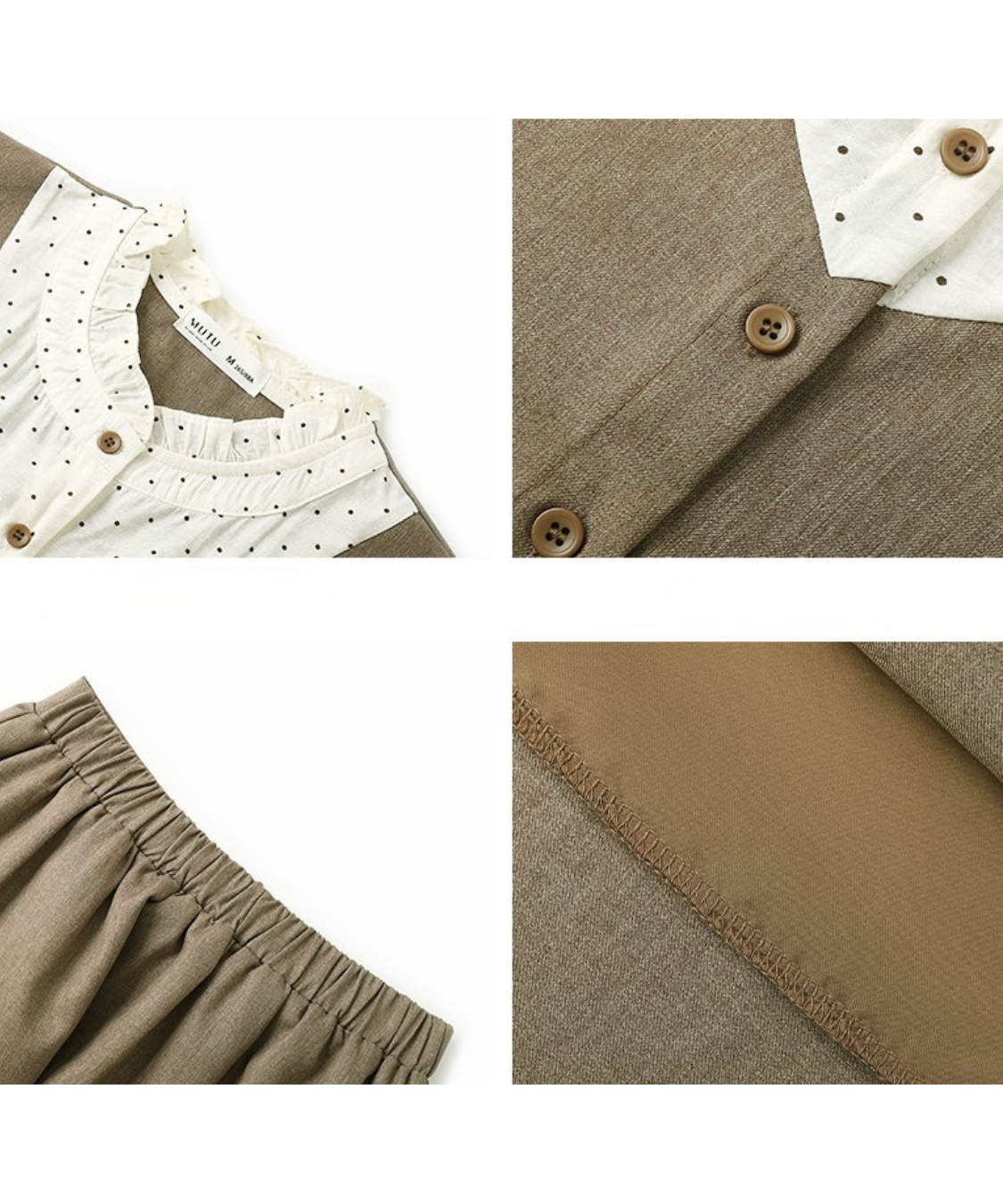 ドット柄ブラウスドッキングベスト＋タック入りスカート 2点セット