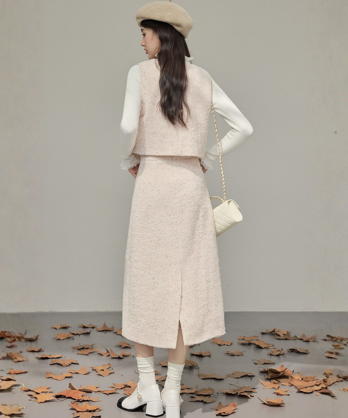 パールボタンベスト＋Iラインスカート 2点セット