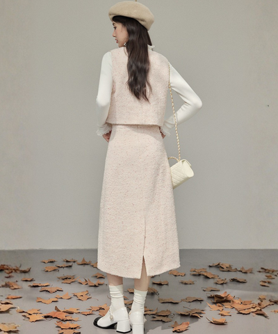 パールボタンベスト＋Iラインスカート 2点セット