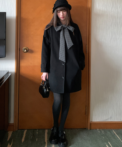 ドットリボン付きノーカラーコート