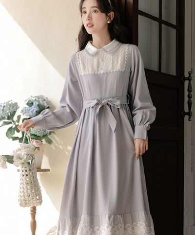 ラウンドカラー裾フリルレイヤード風ワンピース