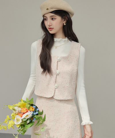 パールボタンベスト＋Iラインスカート 2点セット