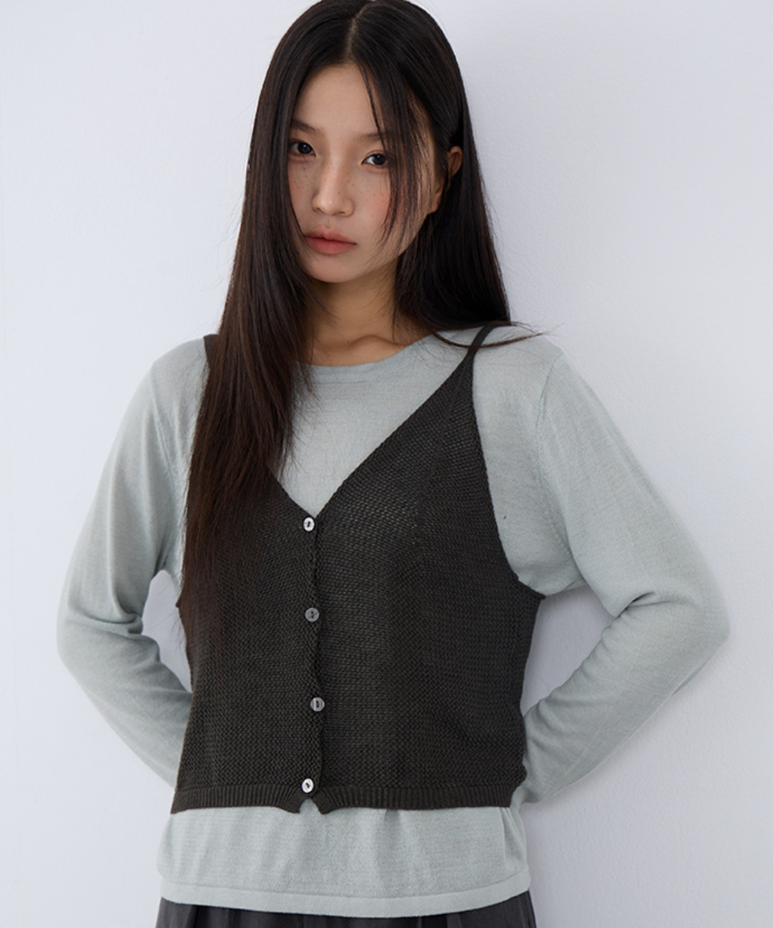 キャミソールベスト＋クルーネックカットソー 2点セット