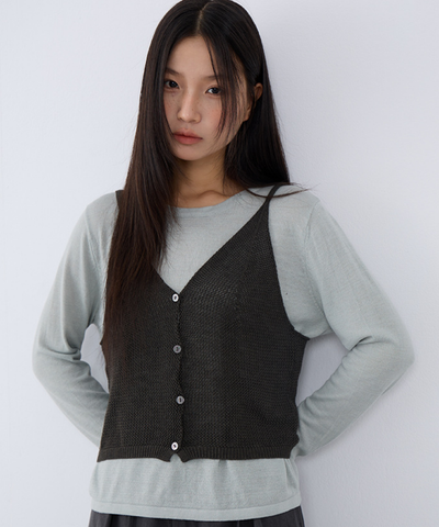 キャミソールベスト＋クルーネックカットソー 2点セット