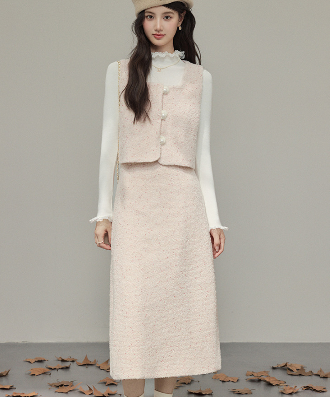 パールボタンベスト＋Iラインスカート 2点セット