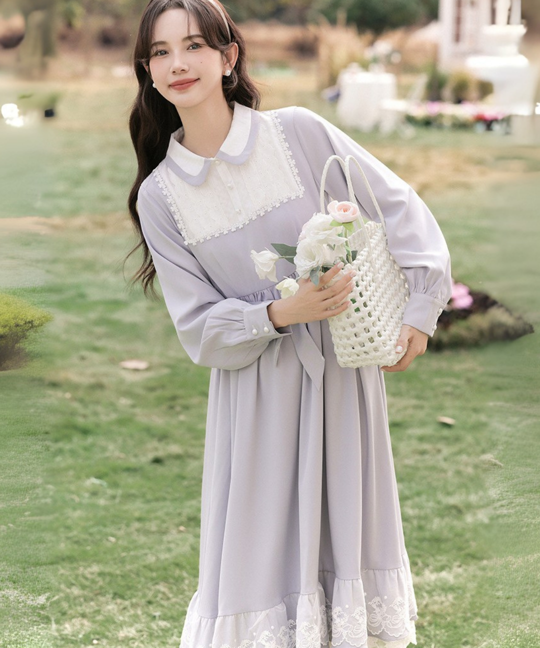 ハンドメイド作家 mifumi ブーケのワンピース(フリル襟付き) ハンドメイド作家 mifumi ブーケのワンピース(フリル襟付き