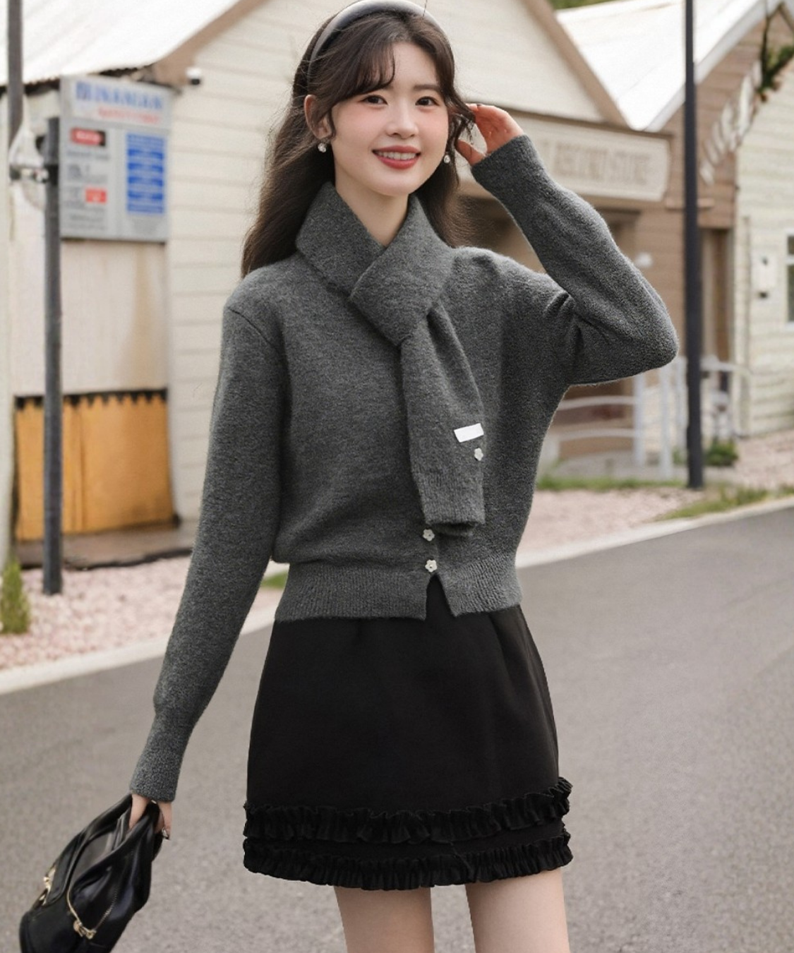 取り外しマフラー付きニットカーディガン