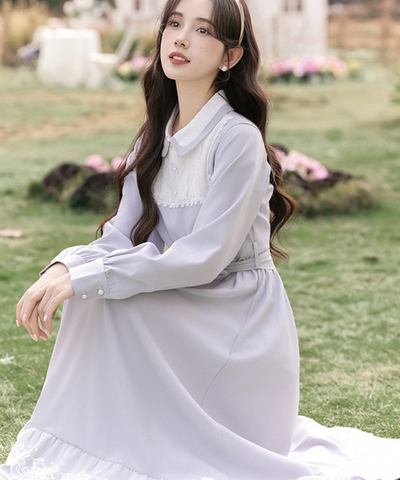 ラウンドカラー裾フリルレイヤード風ワンピース