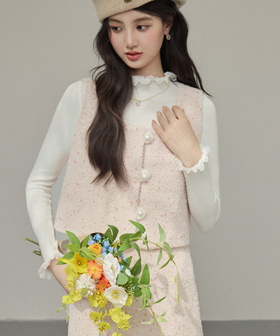 パールボタンベスト＋Iラインスカート 2点セット