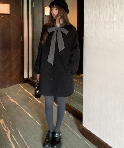 ドットリボン付きノーカラーコート