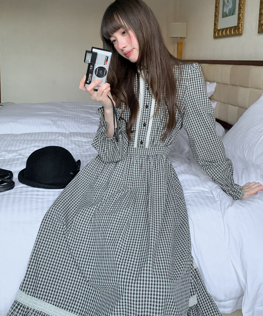 エムミーエメ mmeeme フェザーチェックワンピース m.me.eme フェザーチェックフレアワンピース