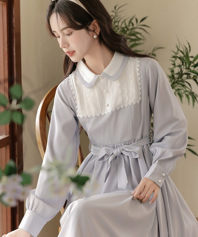 ラウンドカラー裾フリルレイヤード風ワンピース