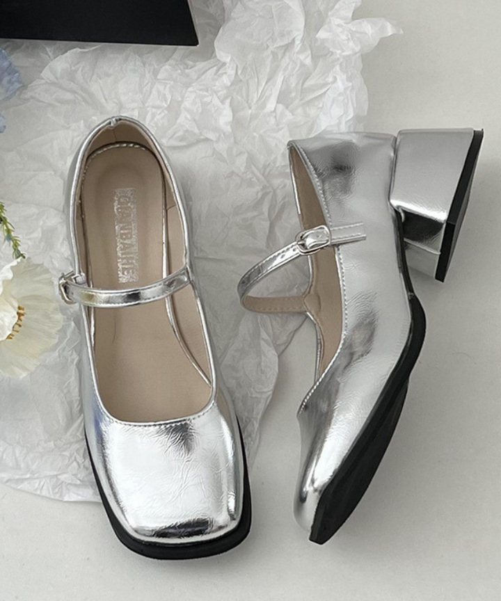 美品 モヒ (23) パンプス チャンキーヒール パンチング スクエア