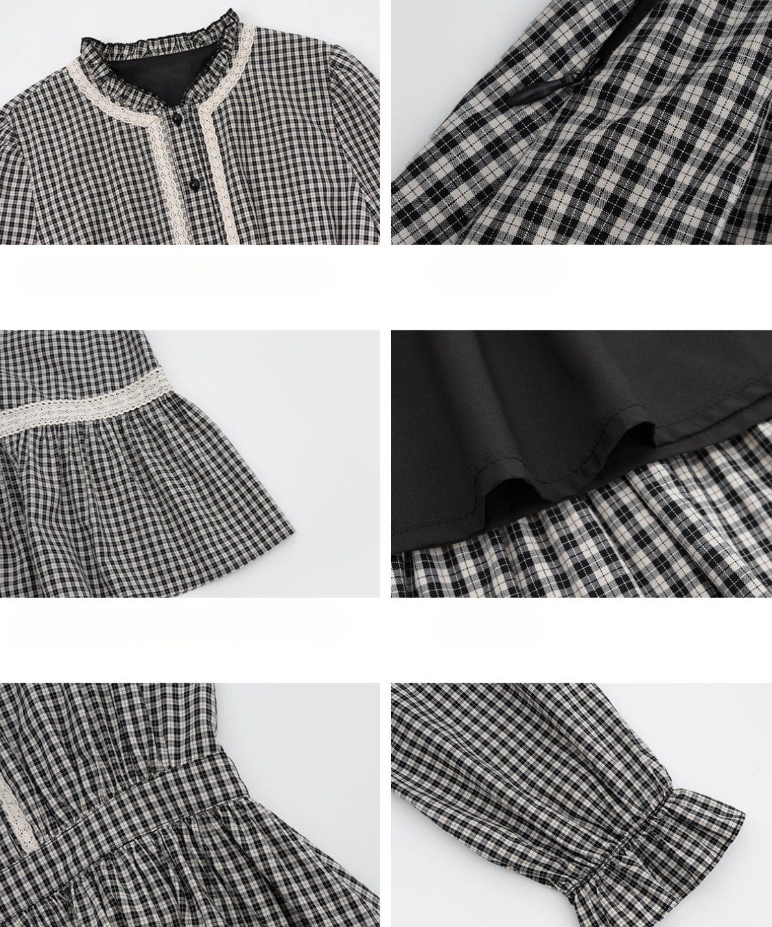 スタンドフリルカラーレーストリムチェックワンピース