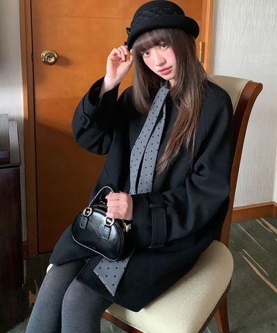 ドットリボン付きノーカラーコート